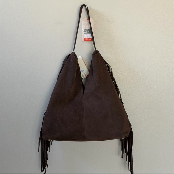 Divina Firenze Genuine Leather Brown Suede Fringe Bag - Picture 9 of 15